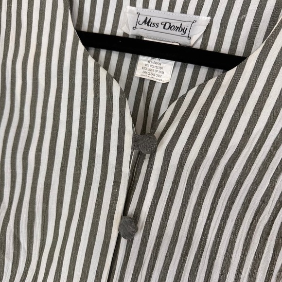 Miss Dorby Vintage Green White Striped Button Front Layered Dress Sz 12 - Picture 4 of 11